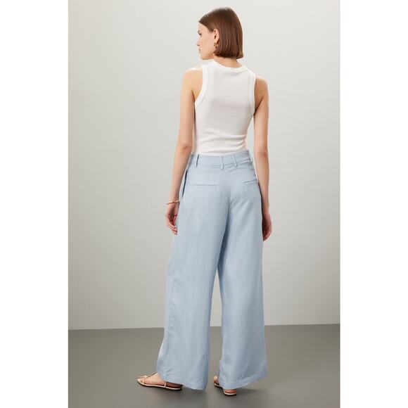 ROSETTA GETTY Women's Light Blue Linen Front Zip Wide Leg Trouser Pants Size 4 - Picture 2 of 14